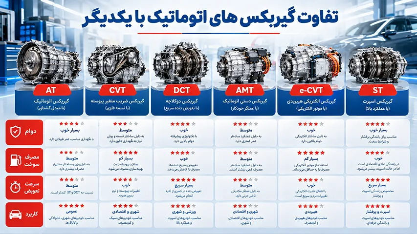 مقایسه گیربکس های اتوماتیک با یکدیگر
